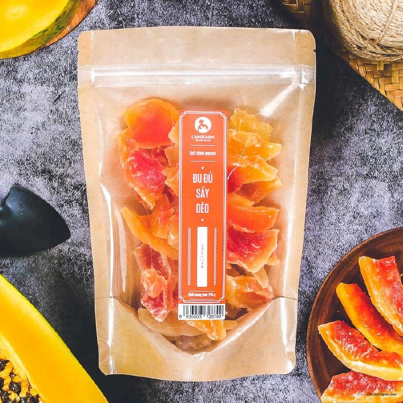 Đu Đủ Sấy Dẻo Langfarm 225g, Đặc Sản Đà Lạt, Mẫu Kraft - MSN181586